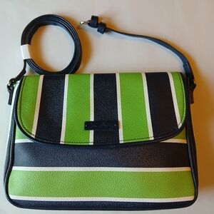 Vera Bradley Lucky Stripe Flap Crossbody Bag Green, Navy, White
